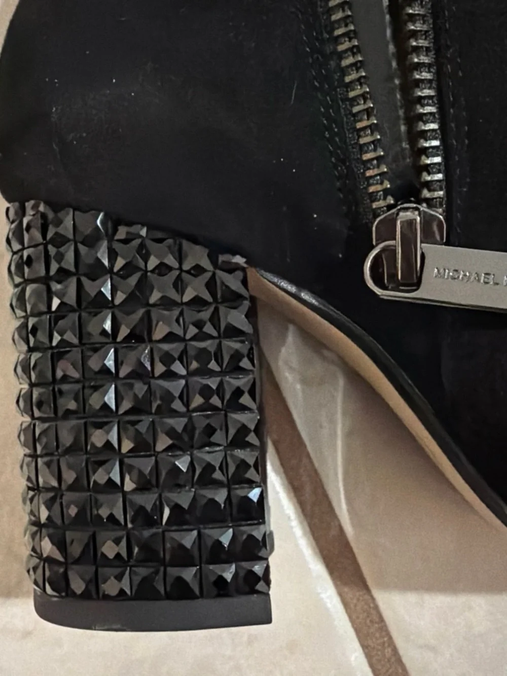 Michael Kors Black Suede Ankle Booties with Studded Block Heel